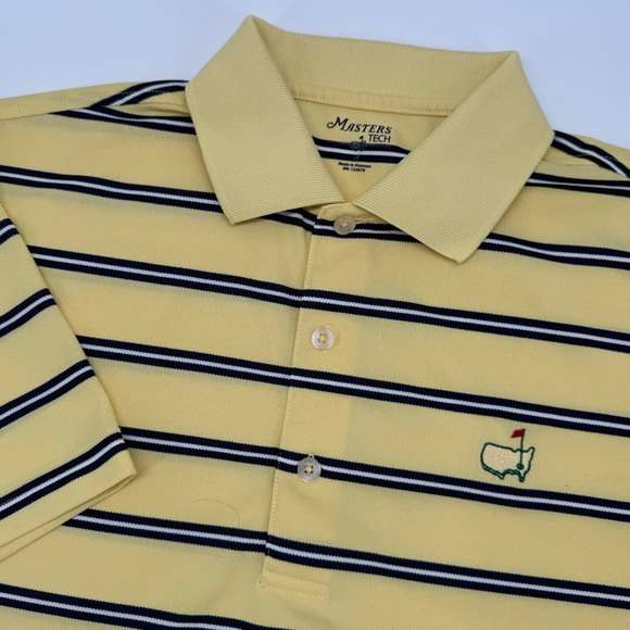 Masters Other - Masters Tech Men’s Small 100% Polyester Yellow Navy Stripe Golf Polo